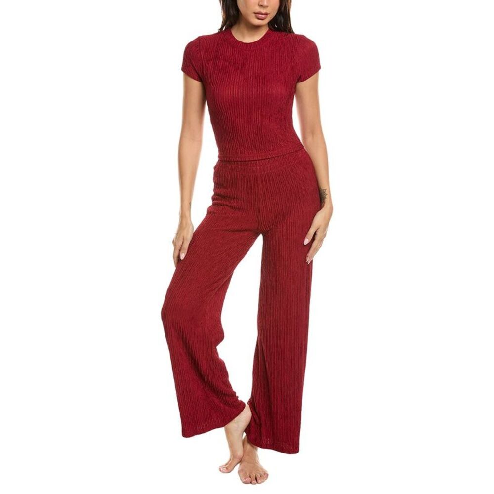 Marion Womens  2Pc Crinkled Plisse Lounge Set, Red